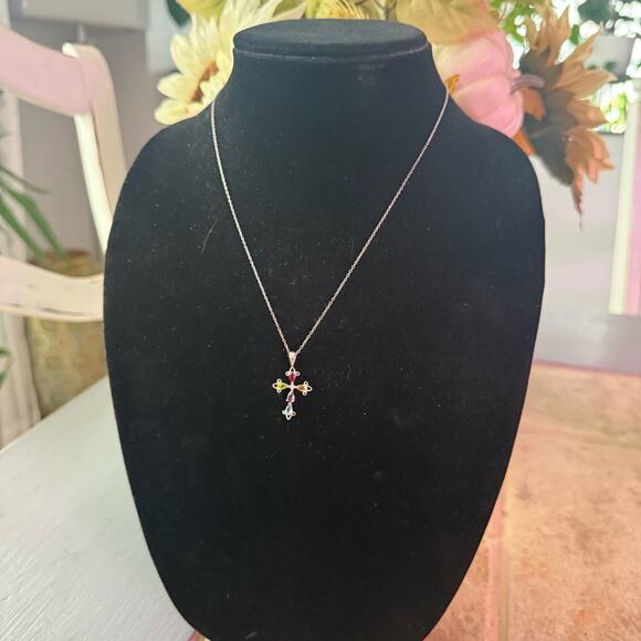 925 Sterling Silver CZ Cross Pendant Necklace - Picture 7 of 8